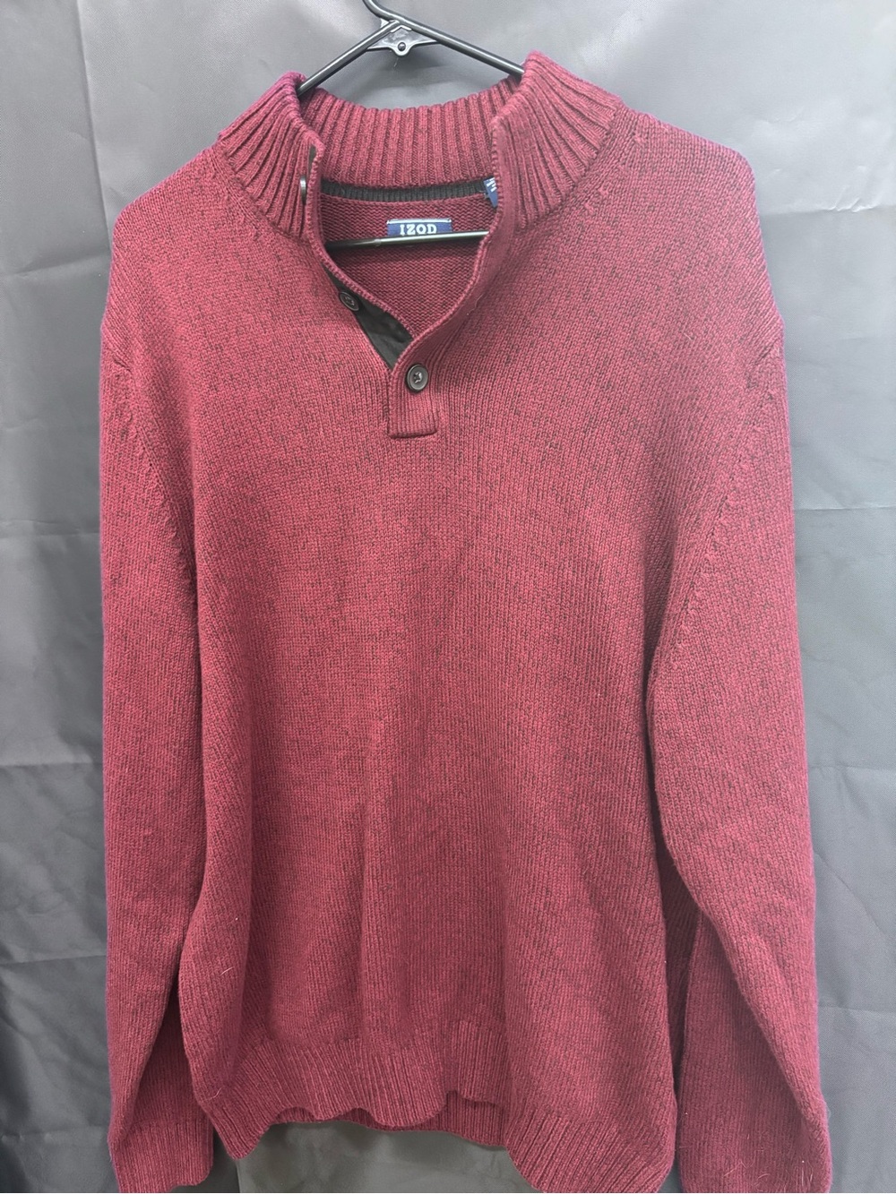 Izod Men's Burgundy Turtleneck Button Pullover Sweater